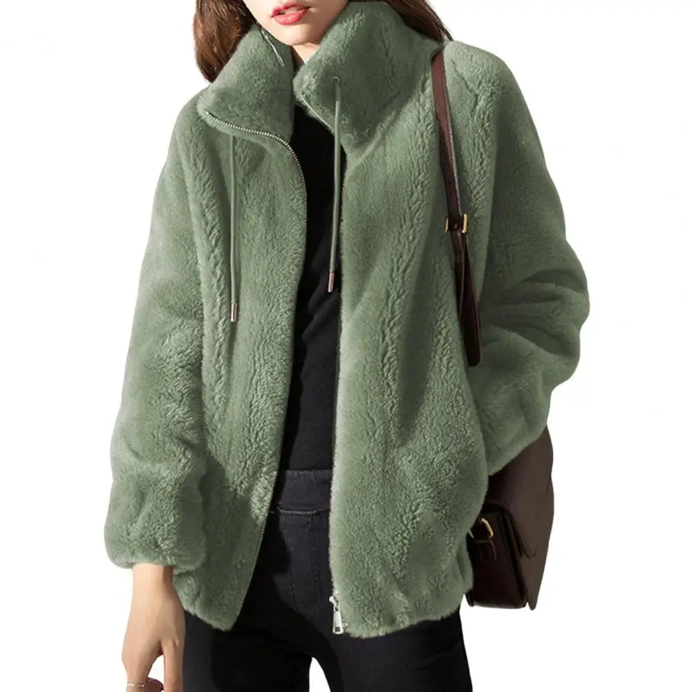 Fluffy Stand Collar Jacket for Women - Zip-Up Fuzzy Winter Coat - Premium jacket from Lizard Vigilante - Just $28.88! Shop now at Lizard Vigilante