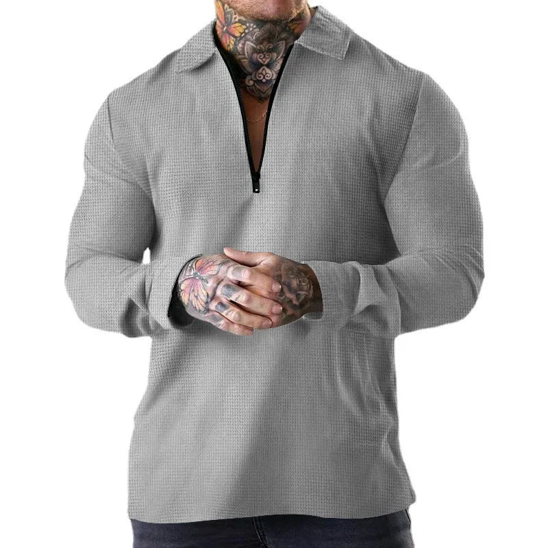 Sweatshirts Men Tops Turn Down Collar Zipper Polo Top Full Sleeve Casual Regular Solid Sweatshirt Splice Simple Autumn Winter - Premium  from Lizard Vigilante - Just $0.99! Shop now at Lizard Vigilante