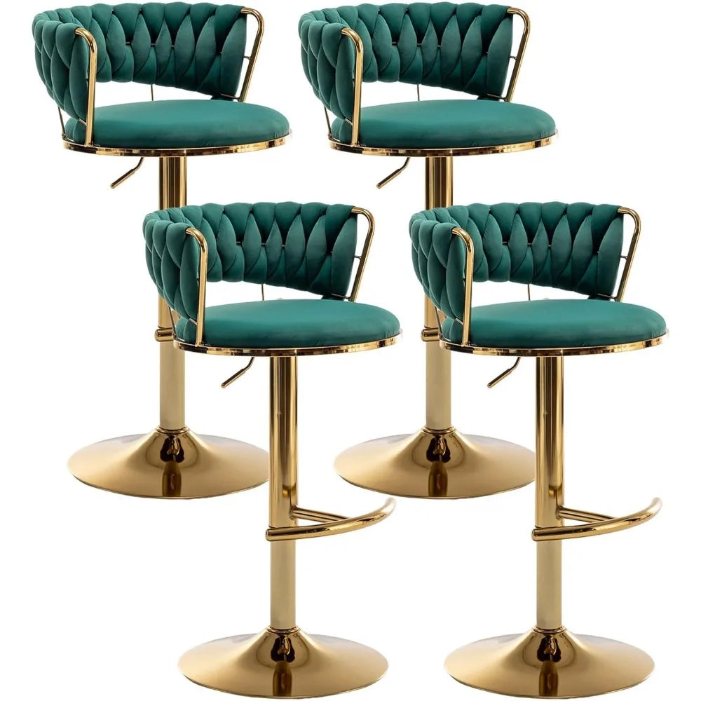 Gold Bar Stools Set of 4 – Adjustable Counter Height Velvet Swivel Stools with Low Backrest - Premium bar stools from Lizard Vigilante - Just $398.88! Shop now at Lizard Vigilante