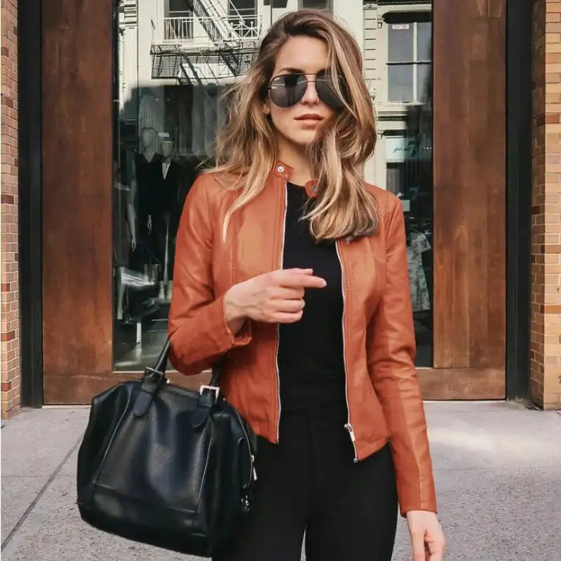 New Vintage Women PU Leather Bomber Jacket Fashion Casual Autumn Winter Zipper Windbreaker Streetwear Female Blazer Y2K Clothes