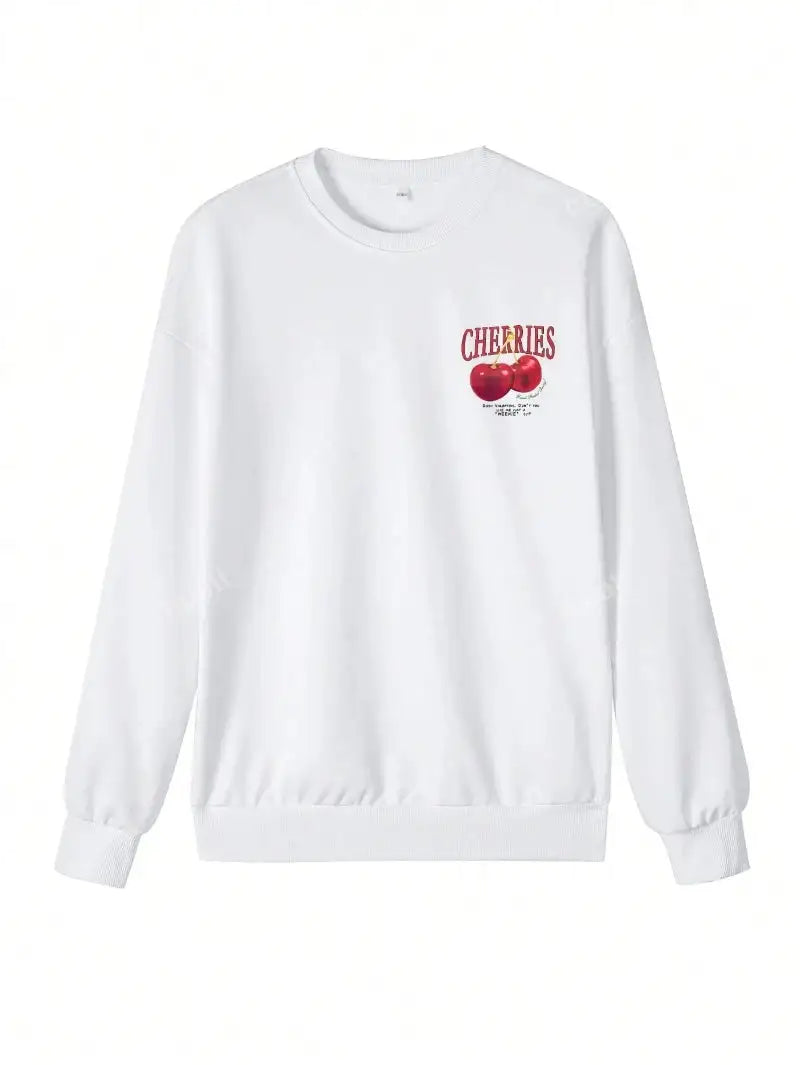 Casual Women's Sweatshirts Cherries Graphic Printing Hoodies Crewneck Fleece Warm Comfortable Pullovers Autumn Winter Streetwear