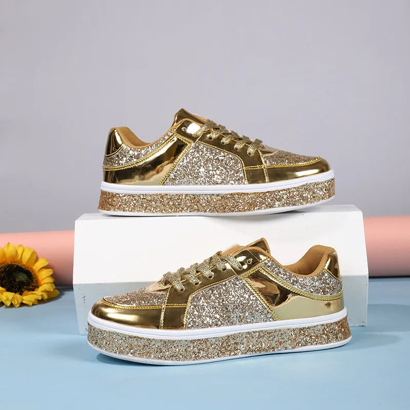 Women’s Glitter Glam Sneakers – Versatile Gold & Silver Thick-Soled Casual Shoes for Spring & Autumn - Premium Sneakers from Lizard Vigilante - Just $48.88! Shop now at Lizard Vigilante