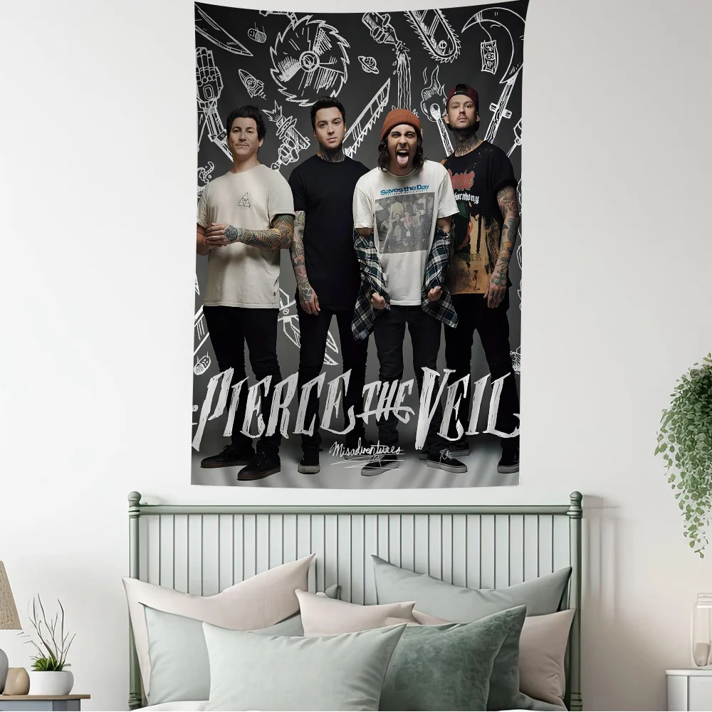 Pierce The Veil Band Anime Tapestry – Hippie Flower Wall Hanging for Dorm & Bedroom Decor - Premium tapestry from Lizard Vigilante - Just $26.99! Shop now at Lizard Vigilante