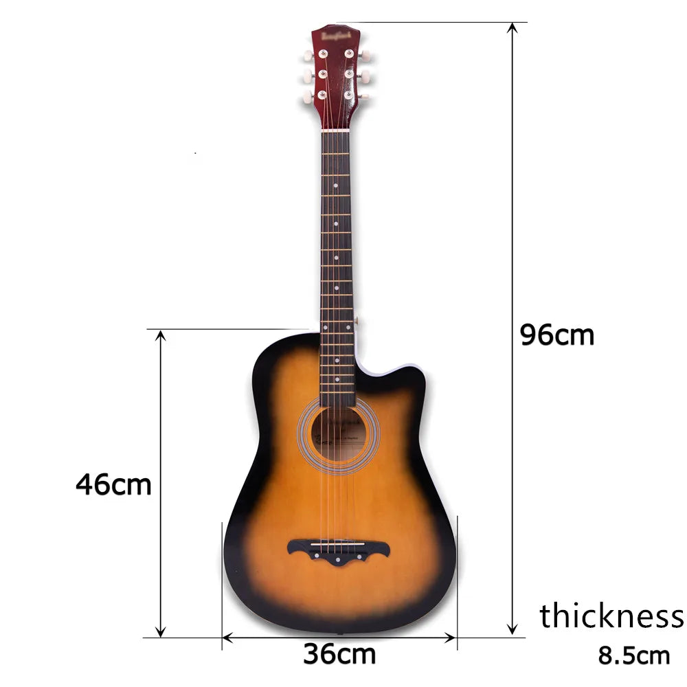 38 inch Acoustic Guitar Kit Folk Guitar for Beginners Children 6 Strings Travel Guitar Black Blue White Wood Brown Guitarr AGT16 - Premium  from Lizard Vigilante - Just $57.99! Shop now at Lizard Vigilante