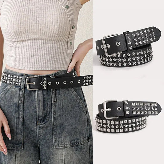 Trend Pentagonal Stars Rivet Belt Heavy Metal Belt Men Women Punk Rock Style Jeans Belt Y2K Belt Fashion Decoration Women's Belt - Premium belt from Lizard Vigilante - Just $22.99! Shop now at Lizard Vigilante