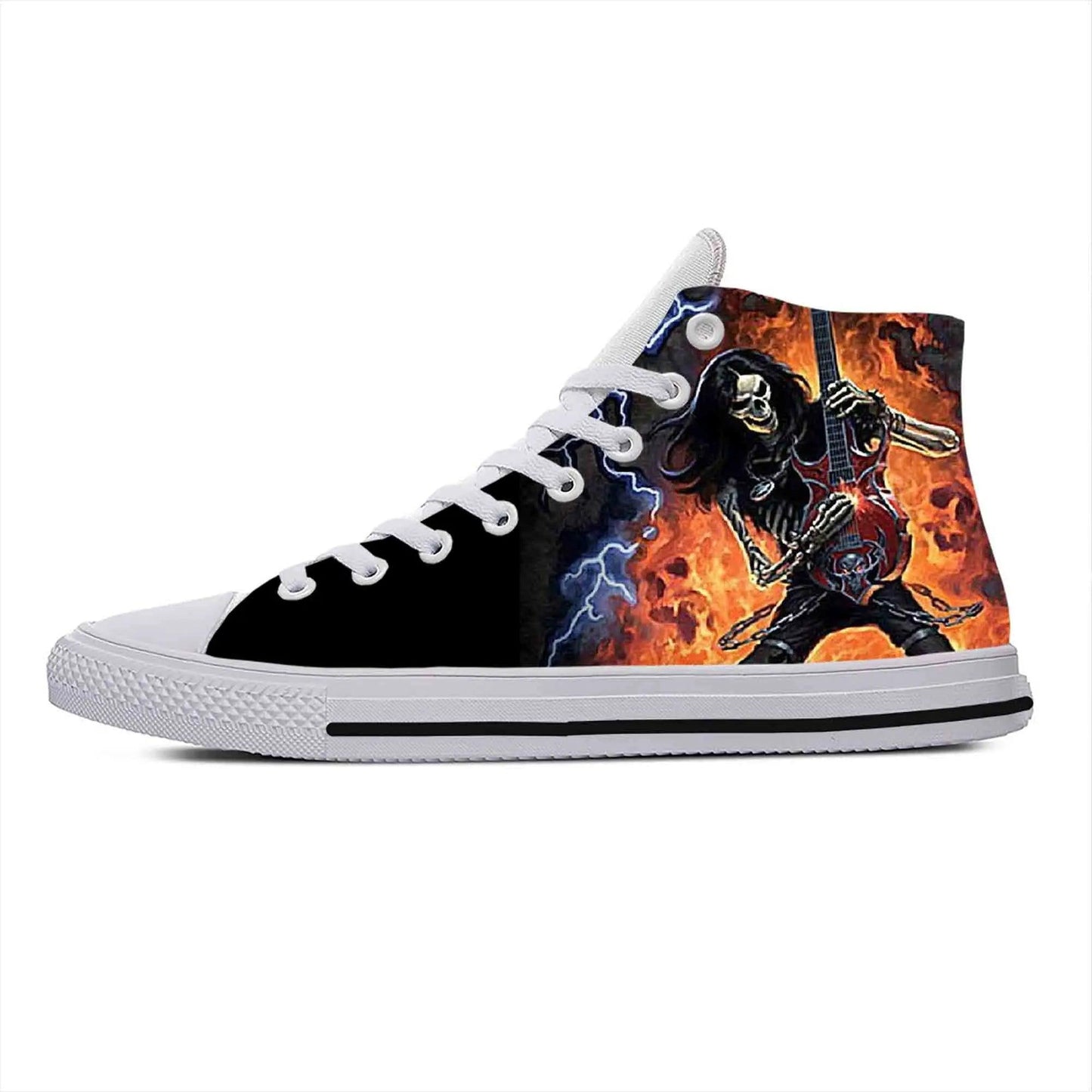 Gothic High-Top Canvas Sneakers with 3D Print – Casual Skull High Top Shoes for Men and Women Heavy Metal Rock Skull Guitar Grim Reaper - Premium Shoes from Lizard Vigilante - Just $39.99! Shop now at Lizard Vigilante