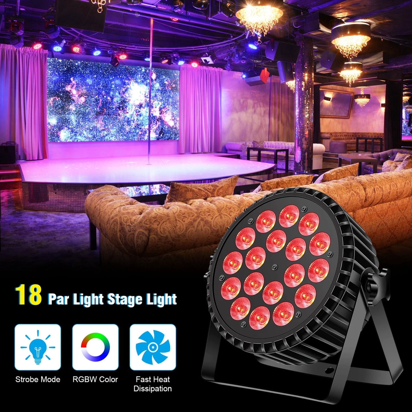 Fieryzeal 4PCS LED Par Light 200W 4 IN 1 RGBW DMX Stage Flat Par Lighting Effect DJ Disco Party Holiday Bar Wedding Show Lights - Premium  from Lizard Vigilante - Just $321.99! Shop now at Lizard Vigilante