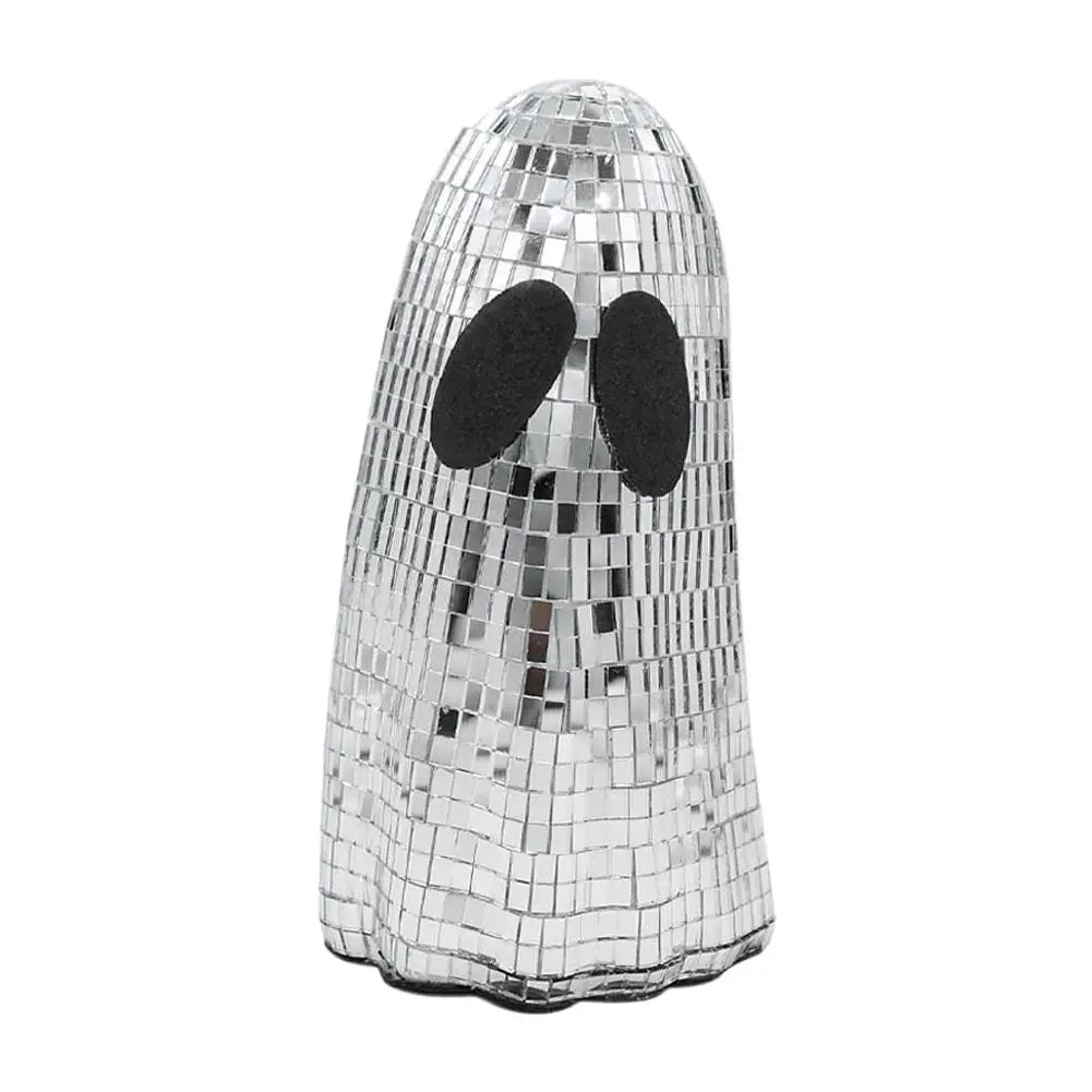 Halloween Disco Ghost Ornament Silver Mosaic Mirror Disco Ghost Tabletop Decor Glitter Spooky Ghost Halloween Tiered Tray Decor