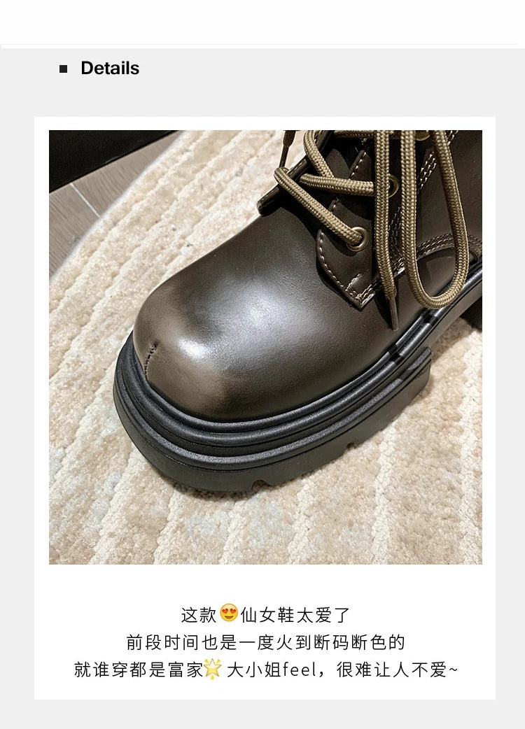 Women’s Lace-Up Ankle Boots – Med Hoof Heel Lolita Rock Round Toe PU Leather Winter Footwear | Solid Rubber Sole, Handmade Classic Street Style - Premium boot from dsers - Just $96.66! Shop now at Lizard Vigilante