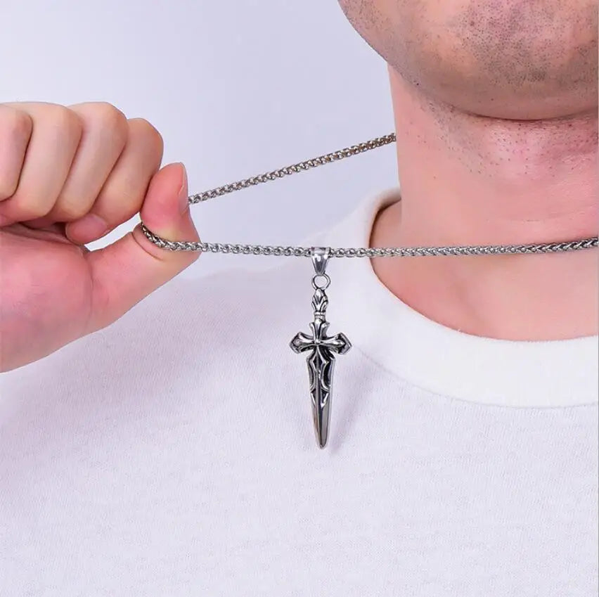 European and American Retro Cross Epee Necklace | Versatile Street Punk Hip-Hop Pendant for Men and Women - Premium necklace from Lizard Vigilante - Just $14.99! Shop now at Lizard Vigilante