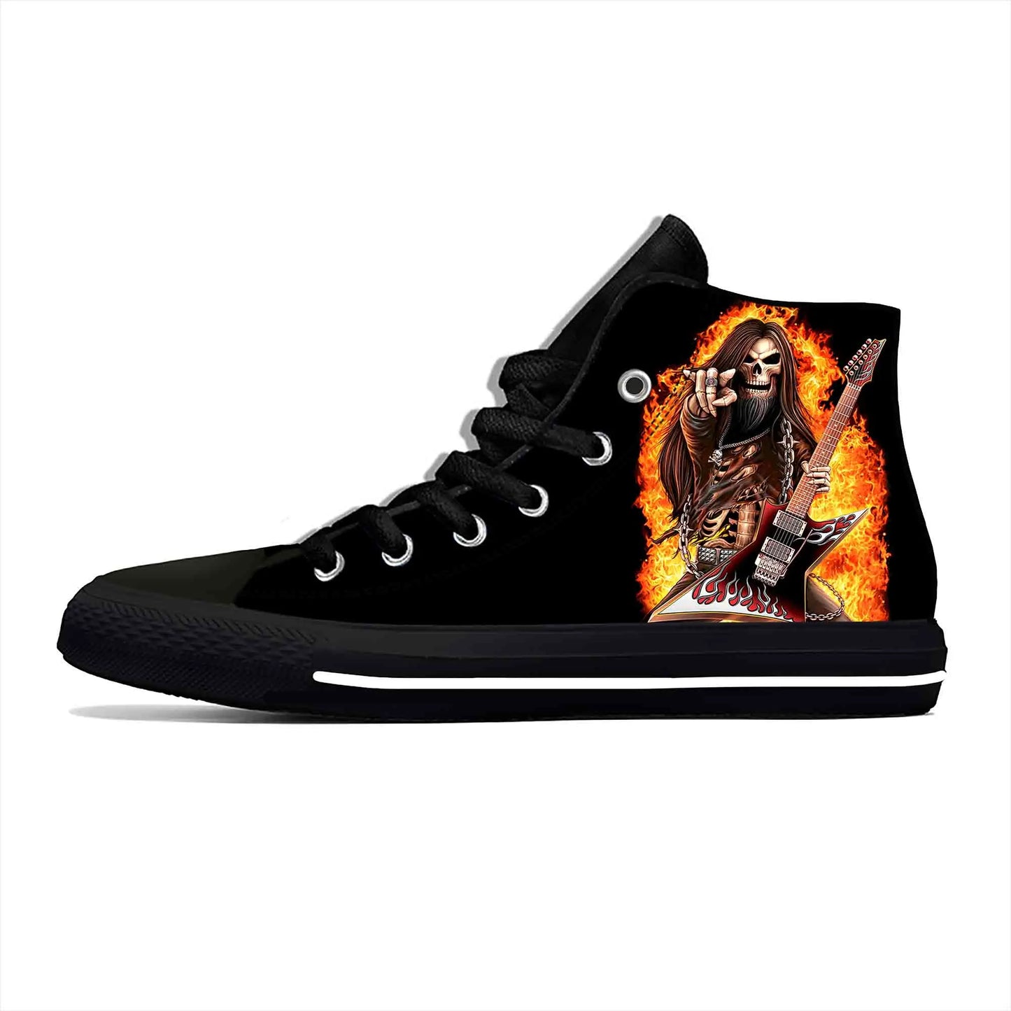 Heavy Metal Rock Skull Guitar Grim Reaper Gothic Canvas High-Tops - Premium high top shoes from Lizard Vigilante - Just $42.99! Shop now at Lizard Vigilante