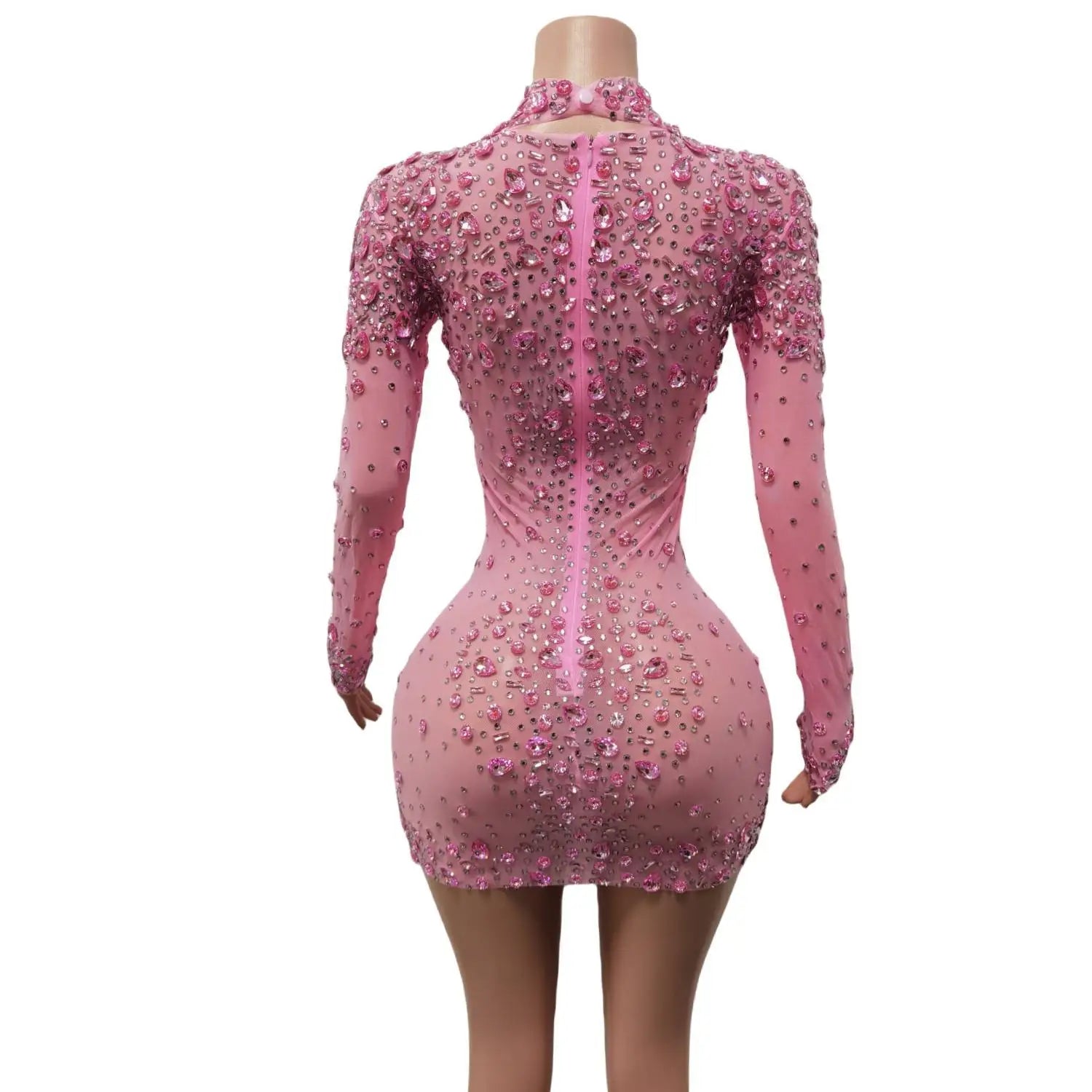 Christia Bella Sparkly Pink Rhinestones Dress – Sexy Dance Performance & Evening Party Dress with Abstract Pattern - Premium dress from Lizard Vigilante - Just $208.88! Shop now at Lizard Vigilante