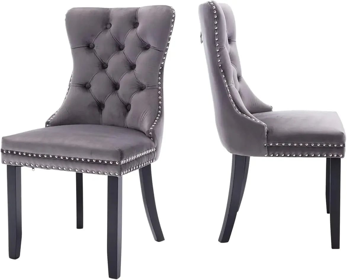 Luxury Velvet Dining Chairs Set of 6 | Tufted Button Back with Ring Pull Trim - Premium dining chair from Lizard Vigilante - Just $558.99! Shop now at Lizard Vigilante