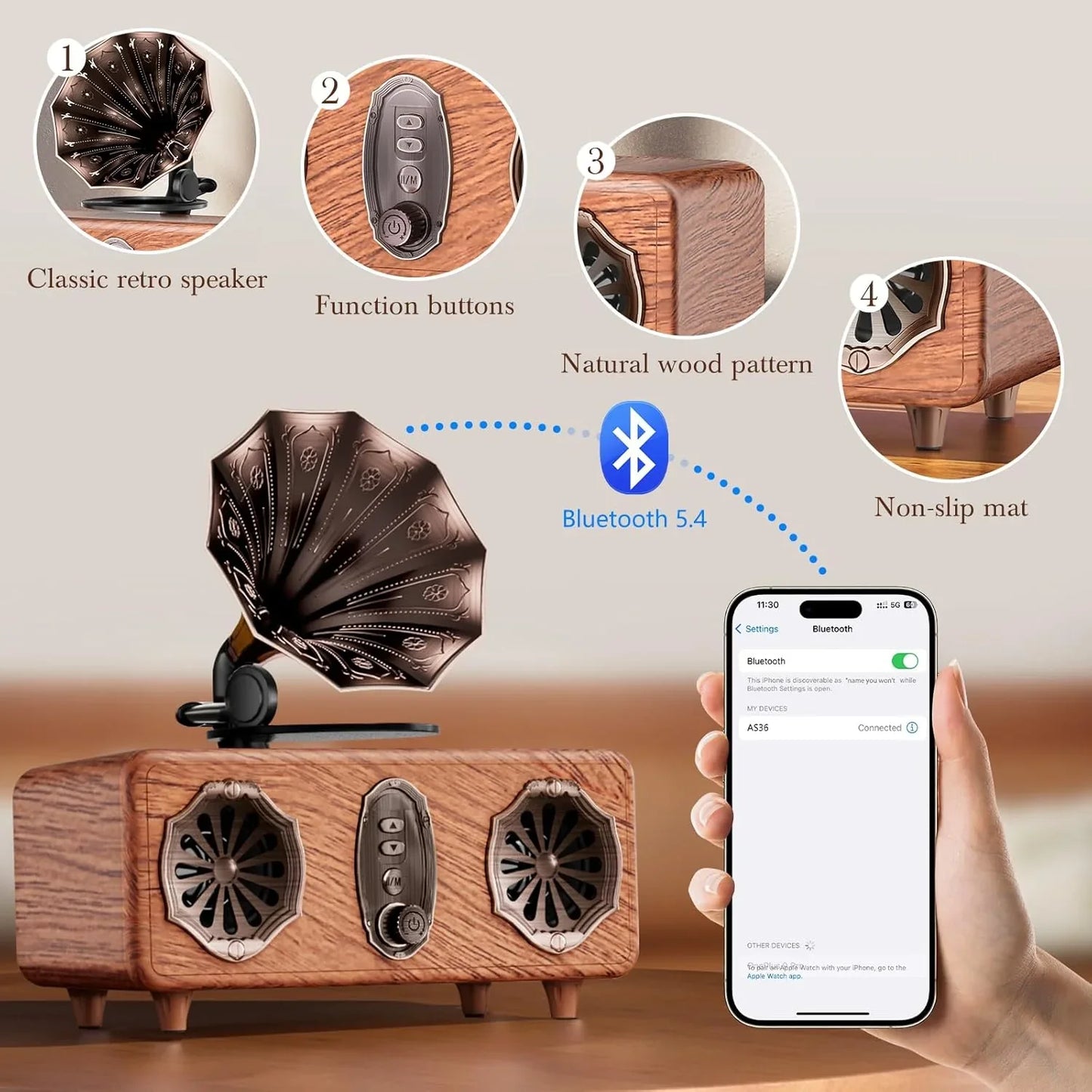 AS36 Bluetooth Speaker Features High-Quality Retro Multi-Functional FM Radio High-Volume Wireless Audio System Subwoofer Gift