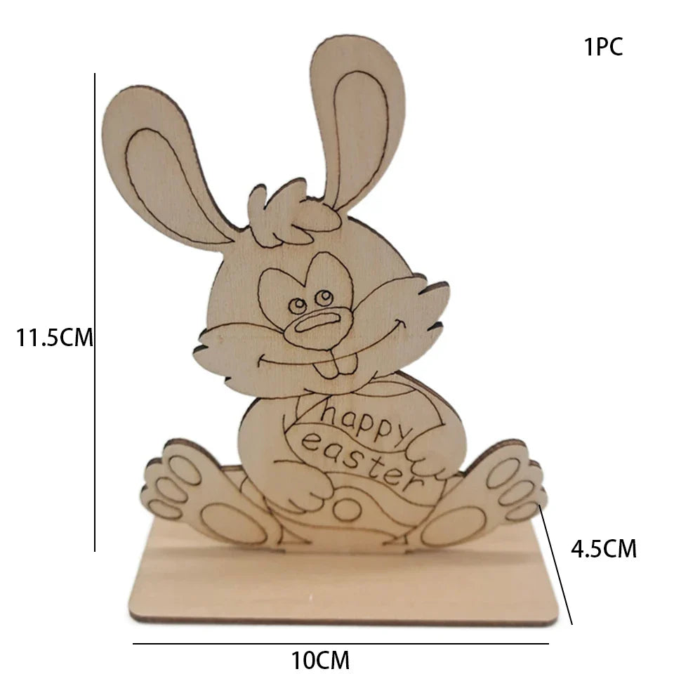 1pc Easter Wooden Egg Ornament Hollowed Rabbit Crafts For Easter Home Table Decorations Kids Handmade DIY Painting Gifts Supply