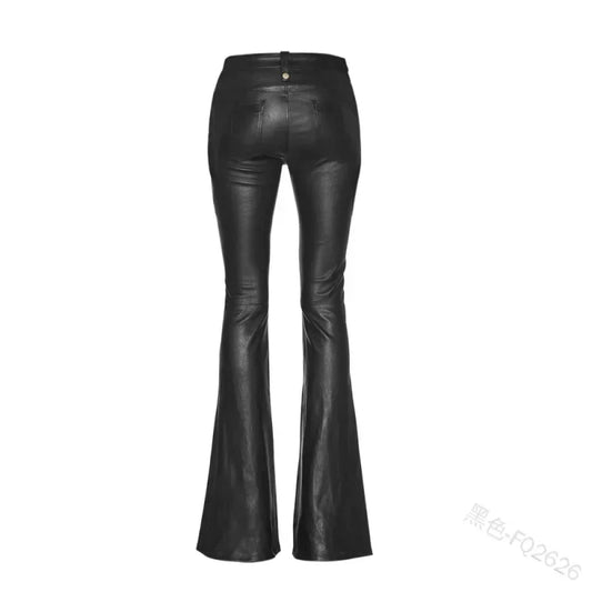 2024 Women's Motorcycle Faux Leather Pants Punk Rock Bandage Sensual Motorcycle Tight High-Waist Lace Up Bodycon Flare Trousers - Premium jeans from Lizard Vigilante - Just $46.88! Shop now at Lizard Vigilante