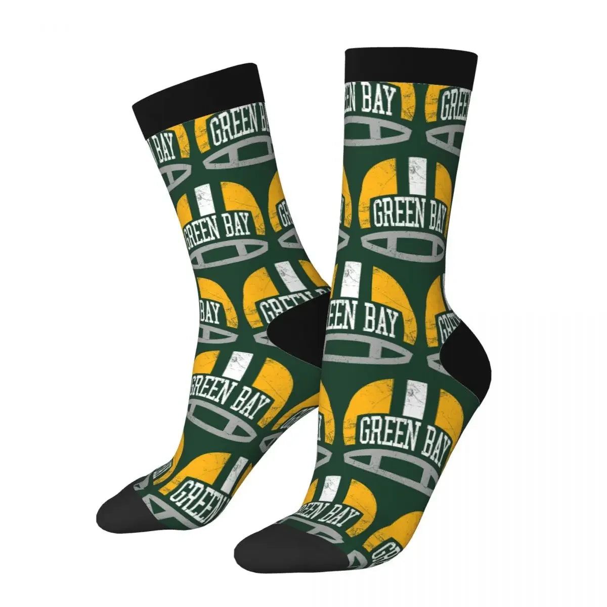 Green Bay Retro Helmet Socks: A Unique and Stylish Statement - Premium socks from Lizard Vigilante - Just $17.99! Shop now at Lizard Vigilante