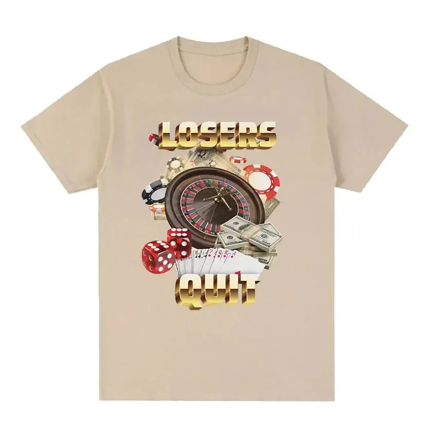 Losers Quit Gambling Meme Oversized Vintage T-Shirt – Unisex Cotton Casual Graphic Tee - Premium tee from Lizard Vigilante - Just $23.88! Shop now at Lizard Vigilante