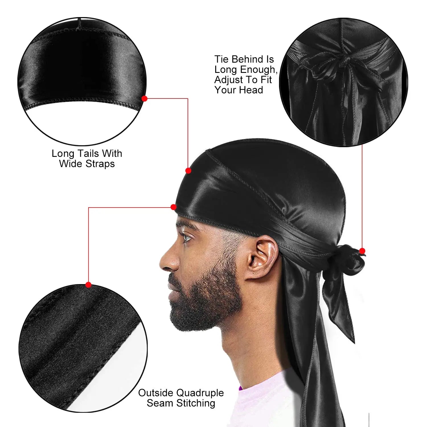 Satin Durag Turban Pirate Hat – Men’s Silk Biker Headwrap with Long Tail Straps - Premium headwrap from Lizard Vigilante - Just $18.88! Shop now at Lizard Vigilante