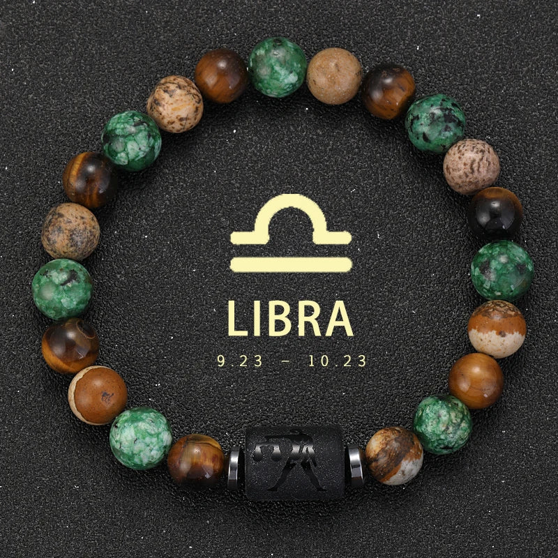 Zodiac Signs Natural Stone Bracelets Taurus Cancer Virgo Pisces Bracelets Ladies Men Couples Friendship Jewelry Gift Bracelet - Premium bracelet from Lizard Vigilante - Just $22.99! Shop now at Lizard Vigilante