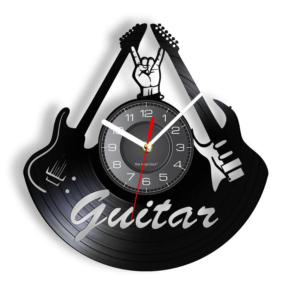 Guitar Player Vinyl Record Wall Clock: The Rock Music Instrument Wall Art for Your Living Room