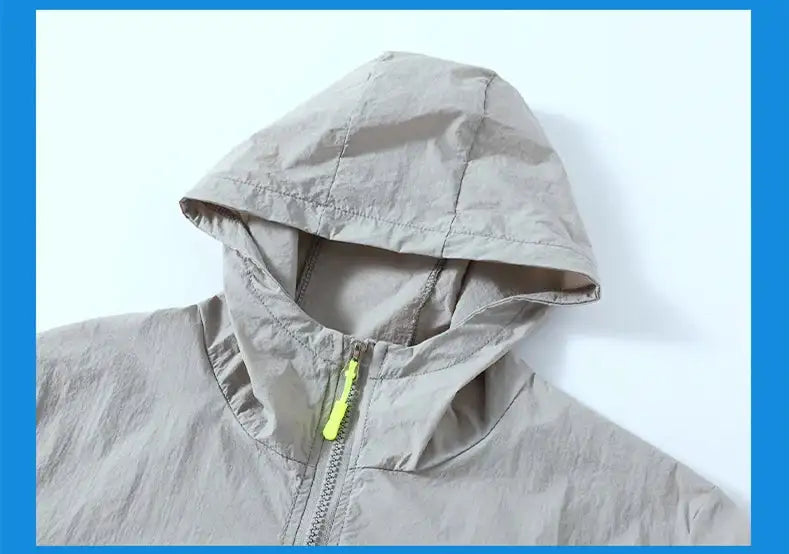 2023 Summer Men's Windbreaker Big Size Sun Protection Clothing Korean Style Ultra-thin Streetwear Zipper Hooded Jackets Man