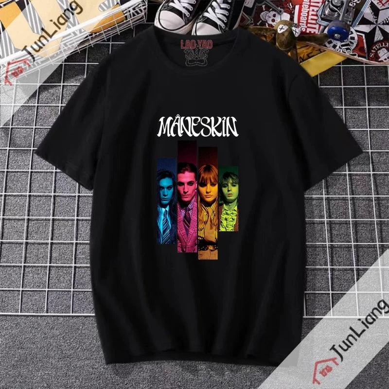 Maneskin Streetwear Italian Rock Band Women's T-shirt Kpop Harajuku Sportswear Man Y2k Clothing Goth Clothes Tops Men Funny Tees - Premium T-shirt from Lizard Vigilante - Just $23.99! Shop now at Lizard Vigilante