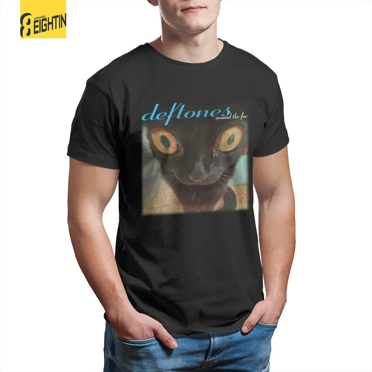 Deftones 'Around the Fur' Cat T-Shirt – 100% Cotton Funny Crew Neck Tee for Men (Available in 4XL & 5XL) - Premium tee from Lizard Vigilante - Just $23.88! Shop now at Lizard Vigilante