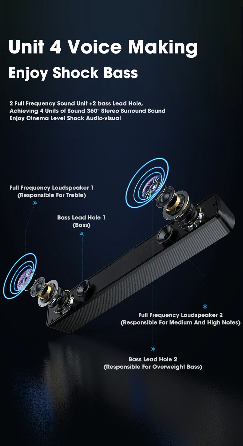 Salange Bluetooth Speaker USB Wired 3.5mm Port Sound Bar for PC Game Console Smartphone Laptop Tablet Black Desk Set Long