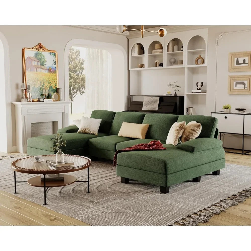 Sectional Couches for Living Room – U-Shaped Sofa Couch with Linen Fabric, 4-Seat Sofa Set with Double Chaise - Premium sofa from Lizard Vigilante - Just $688.88! Shop now at Lizard Vigilante