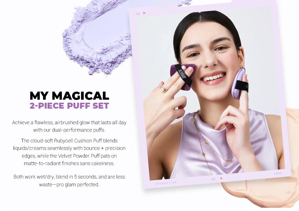 Jessup Powder Puff, 2pcs Triangle Powder Puff Soft for Foundation Setting and Baking, Reusable, Washable, Purple SP018