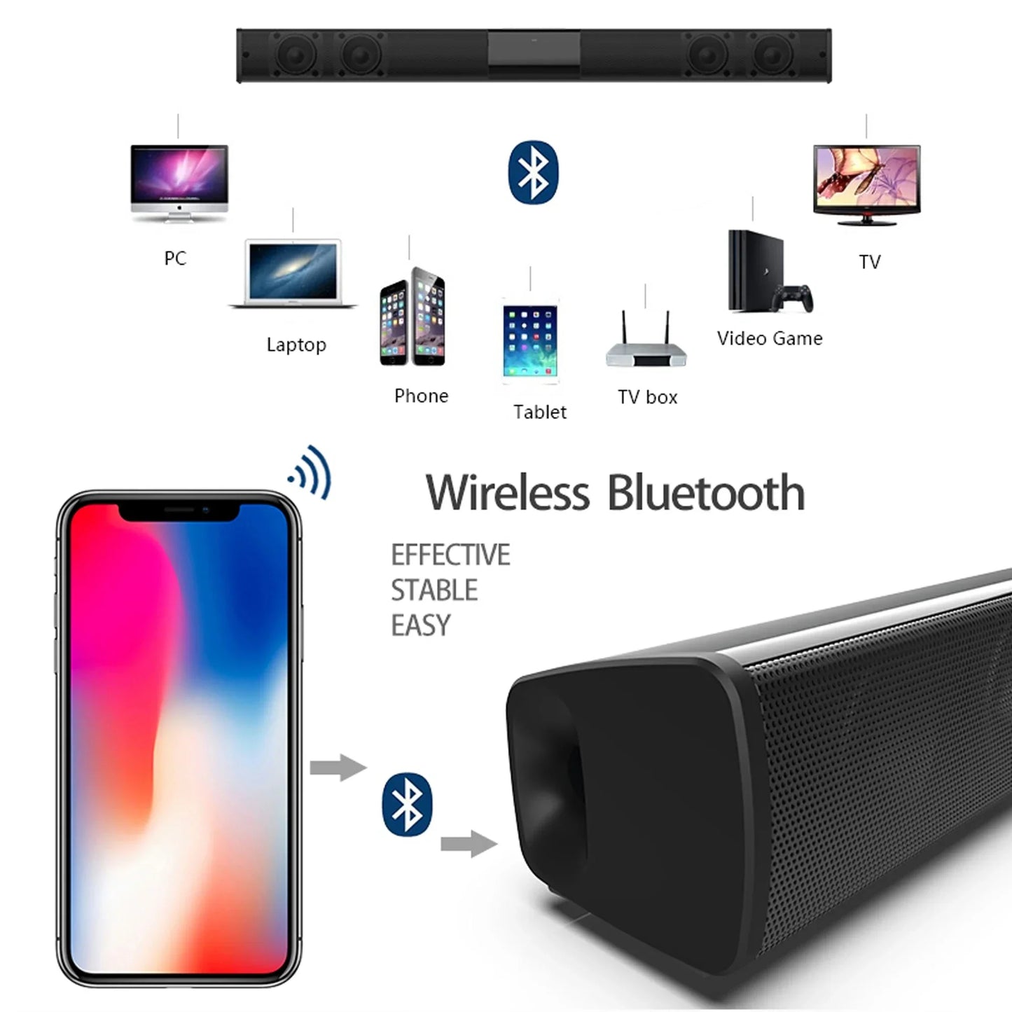 Bluetooth Speaker Column High Power Portable Speaker TV SoundBar for Computer Music Center Boom Box with TF AUX USB Radio