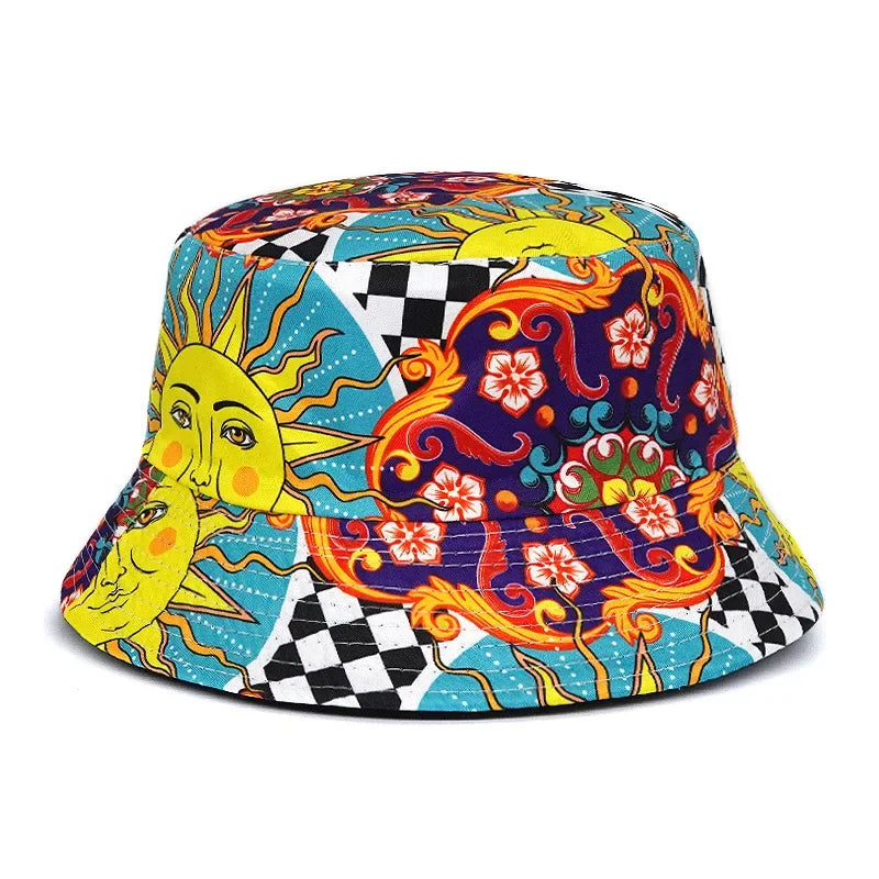 Summer Sun Protection Bucket Hat for Men Women Panama Cap Print Hip Hop Gorros Fishing Fisherman Hat Double Side Wear Fashion - Premium T-Shirts from Lizard Vigilante - Just $7.99! Shop now at Lizard Vigilante