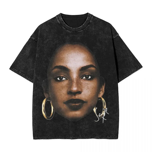 Retro Sades Singer Washed T Shirts Streetwear Hip Hop Novelty T-Shirt Tees Tops Men Women Cotton Harajuku Summer
