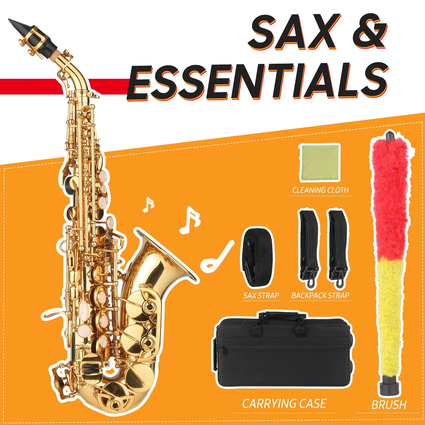 Bb Soprano Saxophone - Gold Lacquered Brass Sax with Case and Accessories for Musicians - Premium Saxophone from dsers - Just $288.88! Shop now at Lizard Vigilante