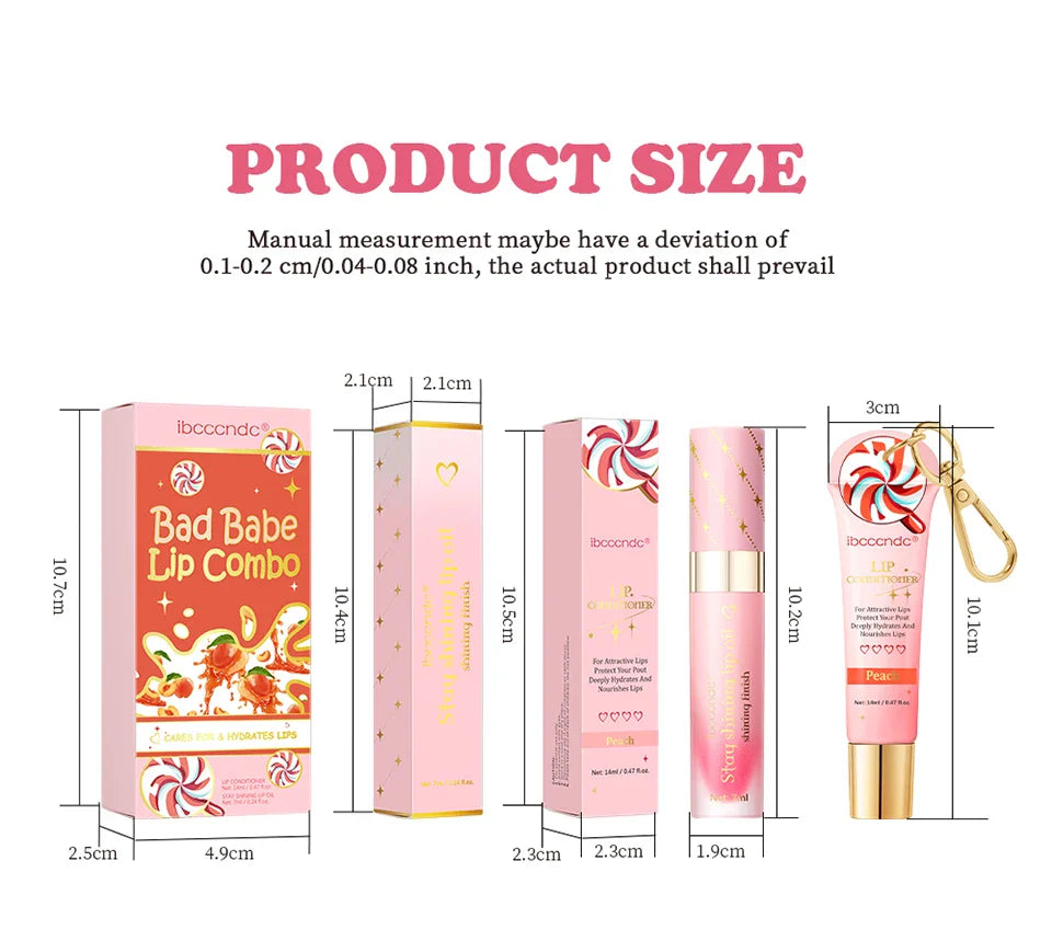 Lip Oil Lipstick Set Lightweight Peach Flavor Lipgloss Lip Deeply Moisturizing Long Lasting Hydration Lip Makeup Cosmetics