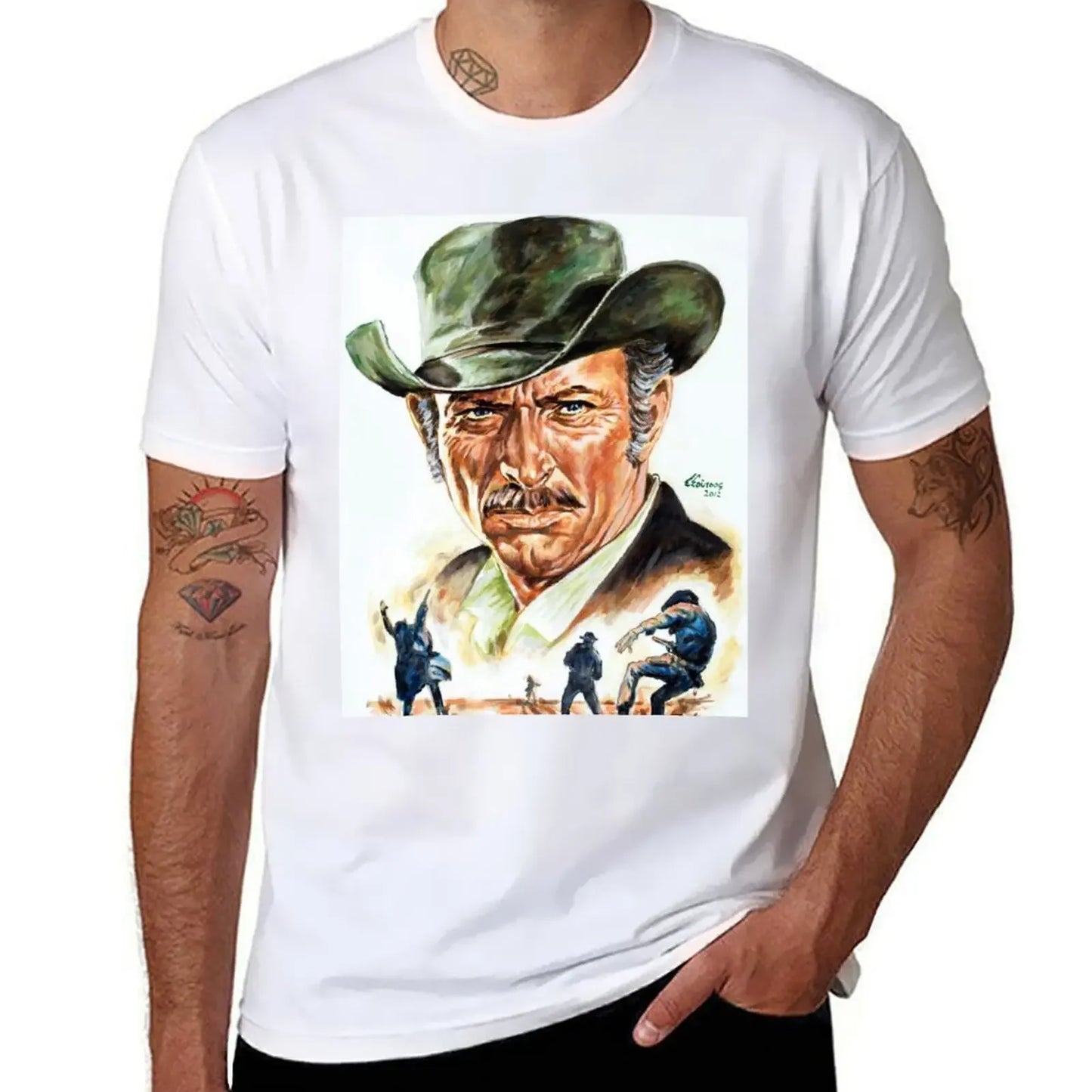 Lee Van Cleef Graphic Portrait T-Shirt | Men's Anime-Inspired Designer Short Sleeve Tee - Premium T-shirt from Lizard Vigilante - Just $24.99! Shop now at Lizard Vigilante