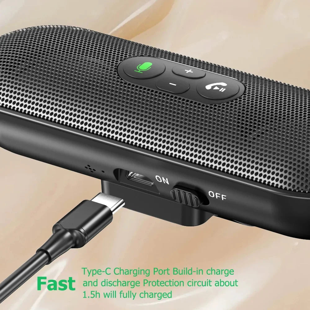 Bluetooth 5.4 Speaker Handsfree Car Kit Sun Visor Clip Wireless Audio Receiver Speakerphone Loud Music Player Dual Microphone