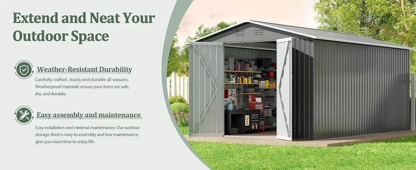 10x12 FT Outdoor Storage Shed, Large Metal Tool Sheds | Weatherproof, Durable, and Secure - Premium shed from Lizard Vigilante - Just $599.99! Shop now at Lizard Vigilante