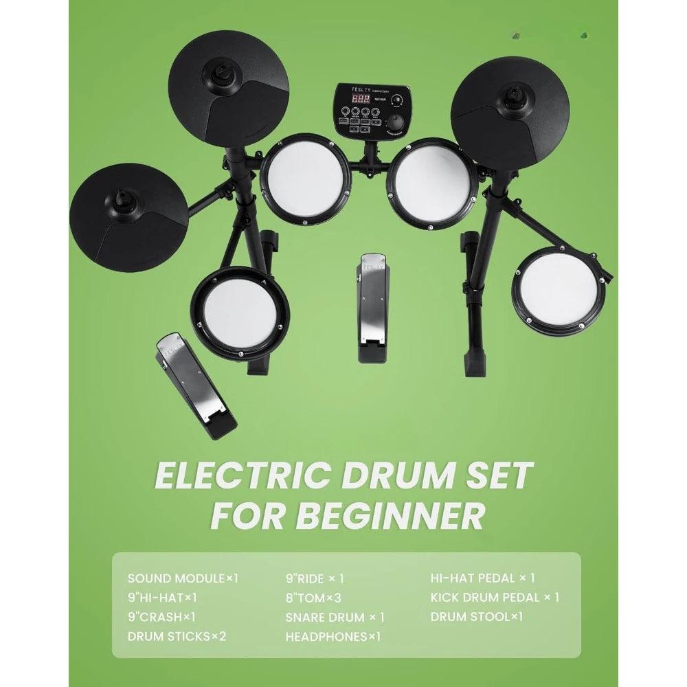 Electric Drum Set, Electronic Drum Set for Beginner, Portable Drum Set with Bluetooth and MIDI function, Headphones, Sticks - Lizard Vigilante