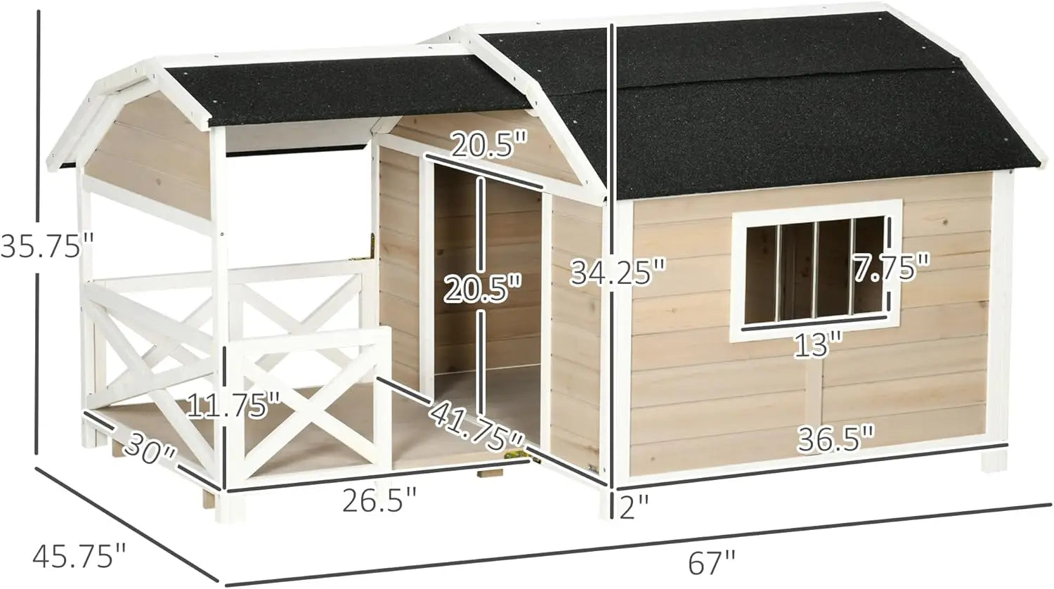 Wooden Dog House Outdoor with Porch, Raised Pet Kennel for Medium Large Dogs, with Asphalt Roof, Front Door, Side Windows - Premium  from Lizard Vigilante - Just $473.99! Shop now at Lizard Vigilante