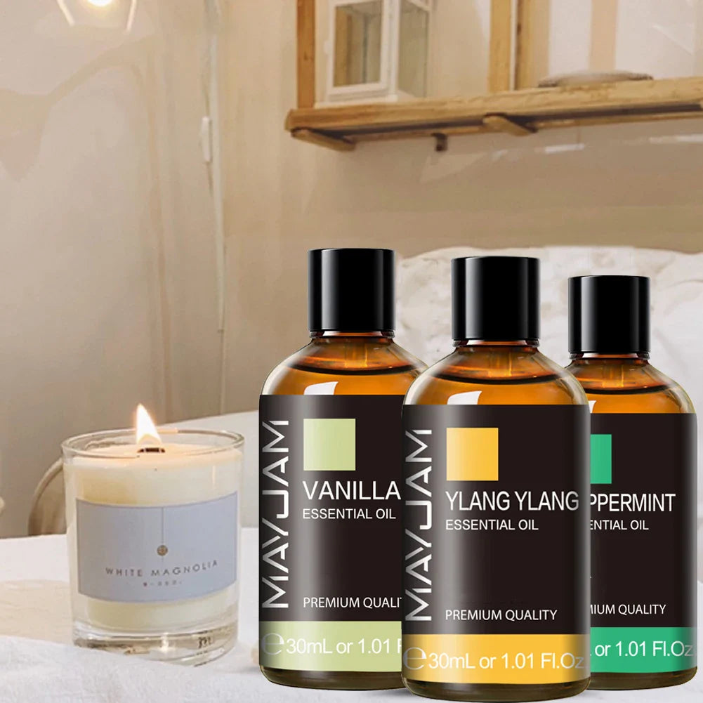 MAYJAM 1PCS 30ML Aromatherapy Essential Oil Lavender Vanilla Jasmine Eucalyptus Peppermint Aroma Oil for Diffuser Candle Soap