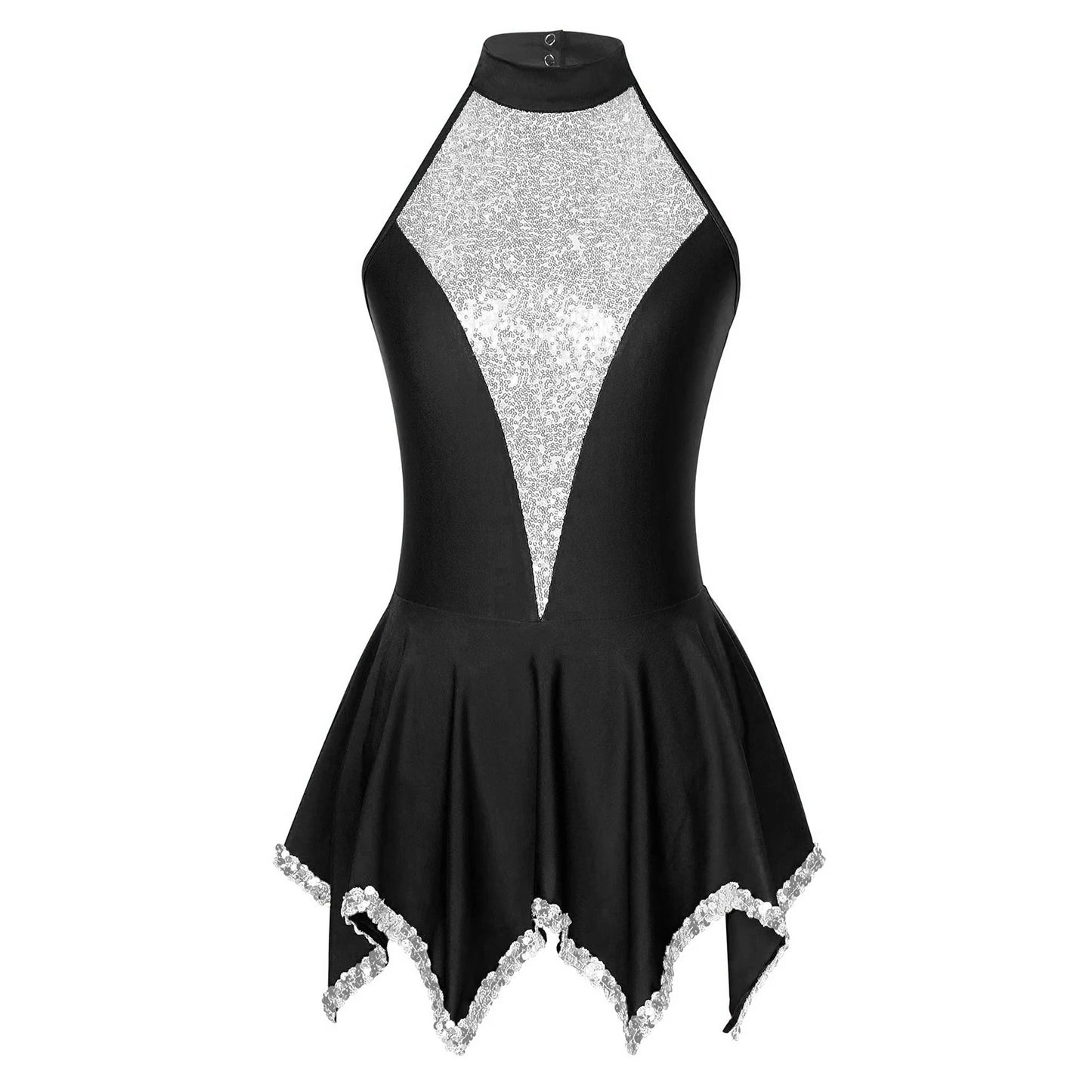 Womens Shiny Sequin Ballet Lyrical Dance Dress Halter Neck Sleeveless Ice Skating Clothes Prom Party Stage Performance Dancewear - Premium  from Lizard Vigilante - Just $14.99! Shop now at Lizard Vigilante