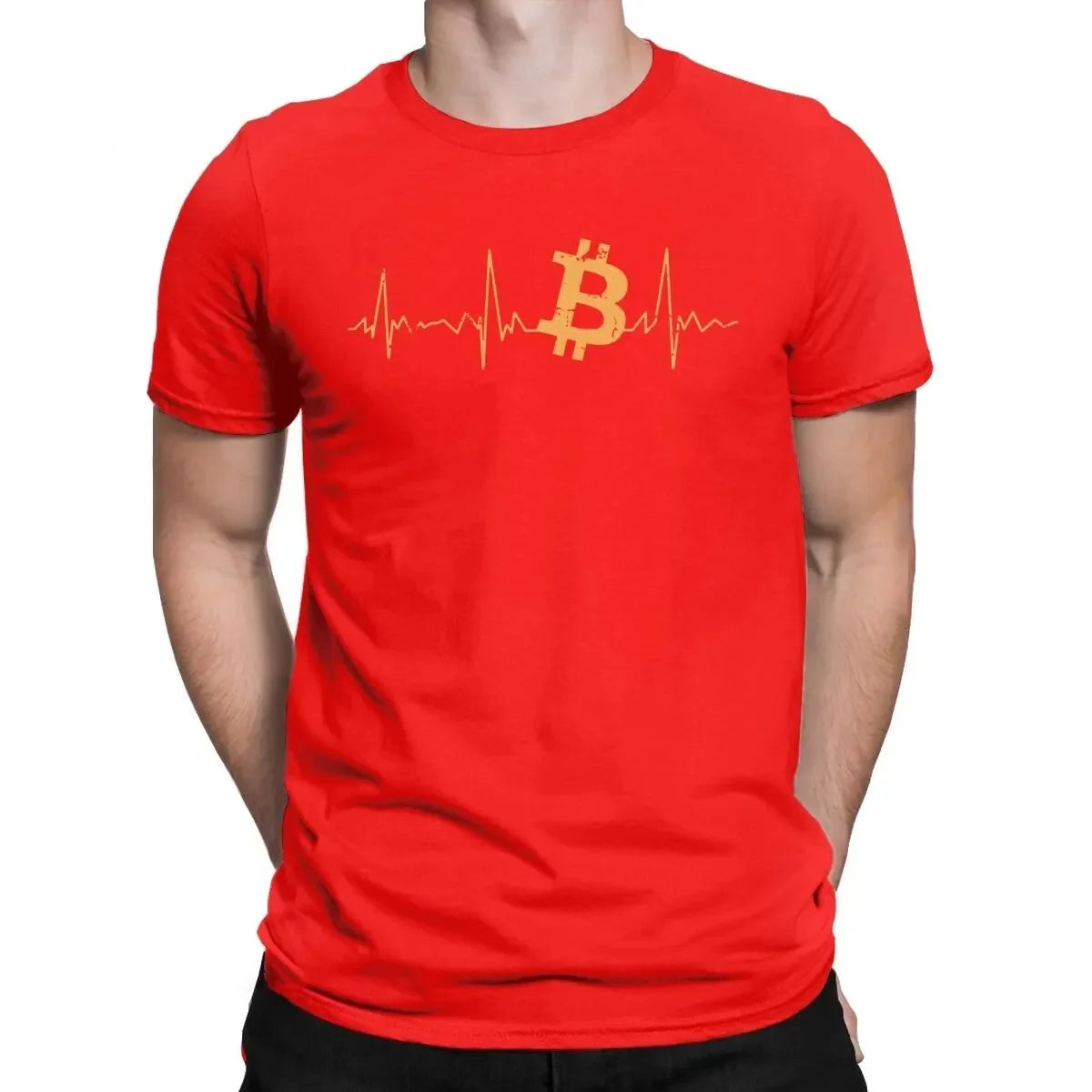 Bitcoin Heartbeat Graphic Rock Tshirt Men Cotton Crewneck Crypto Streetwear