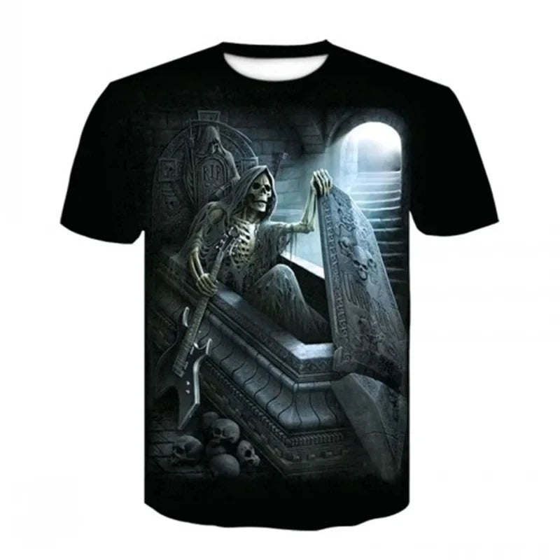 3D Heavy Metal Skull Print T-shirts Punk Rock Men's Tops Summer Casual Party Short Sleeve New Trend Men's Fashion Streetwear - Premium  from Lizard Vigilante - Just $21.99! Shop now at Lizard Vigilante