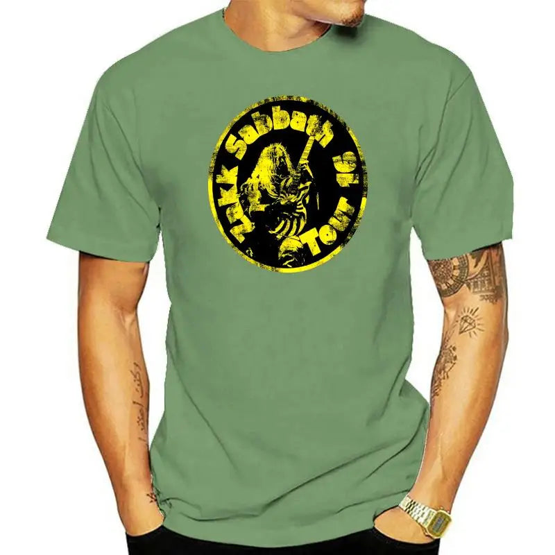 Zakk Sabbath Men’s Yellow Circle Graphic T-Shirt – Black Tee with Colorful Design - Premium T-Shirt from Lizard Vigilante - Just $23.88! Shop now at Lizard Vigilante