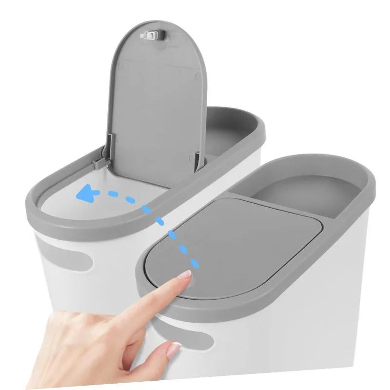 Slim Plastic Trash Bin with Lid,Easy Press-Top,Space Saving Design, Suitable for Bathroom Kitchen Living Room,Simple Solid Color