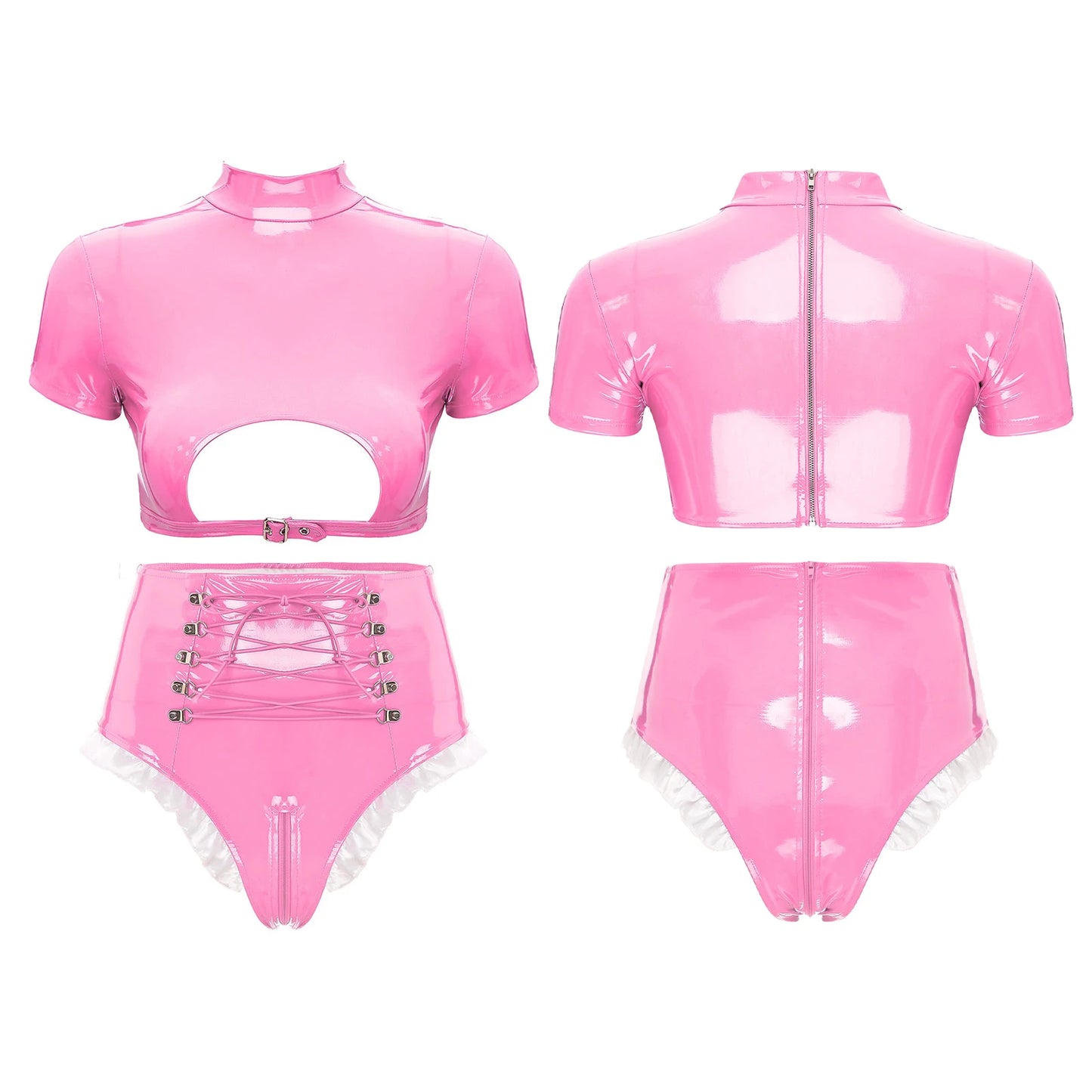 Women's Moto & Biker Latex-Style Clubwear Set – Leather Lingerie for Pole Dance, Cosplay, and Nightclub Parties - Premium clubwear from Lizard Vigilante - Just $48.88! Shop now at Lizard Vigilante