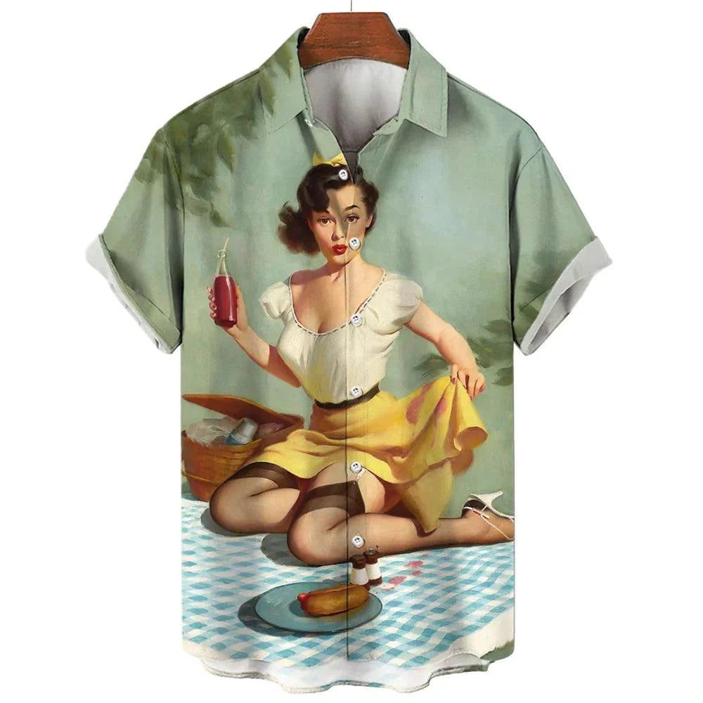 Lizard Vigilante Hawaiian Rock 3D Button Down Shirt – Casual Short Sleeve Retro Beachwear for Men - Premium hawaiian shirt from Lizard Vigilante - Just $23.88! Shop now at Lizard Vigilante