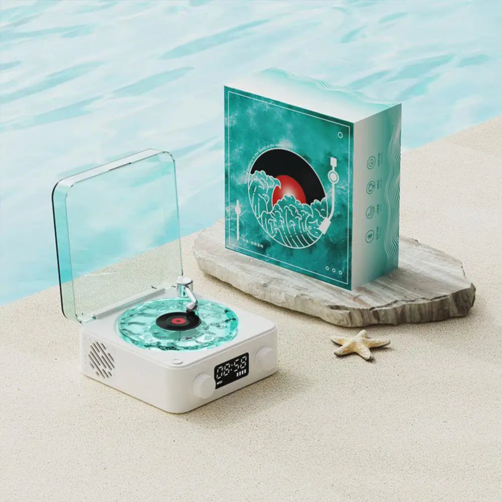 Turntable Bluetooth Speaker With LED Ocean Clock,Hi-Fi Mood Light Audio System For Home Decor & Birthday Gifts
